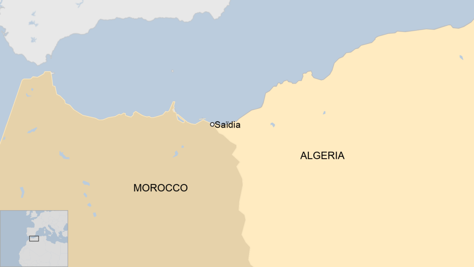 A map showing the location four jet skiers took off from in Morocco