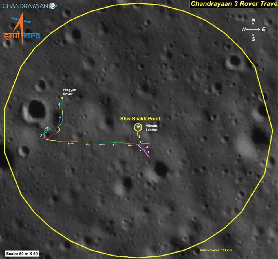 The distance covered by the lunar rover