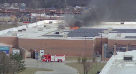 Solar panels on roof of Beavercreek Walmart caught on fire.