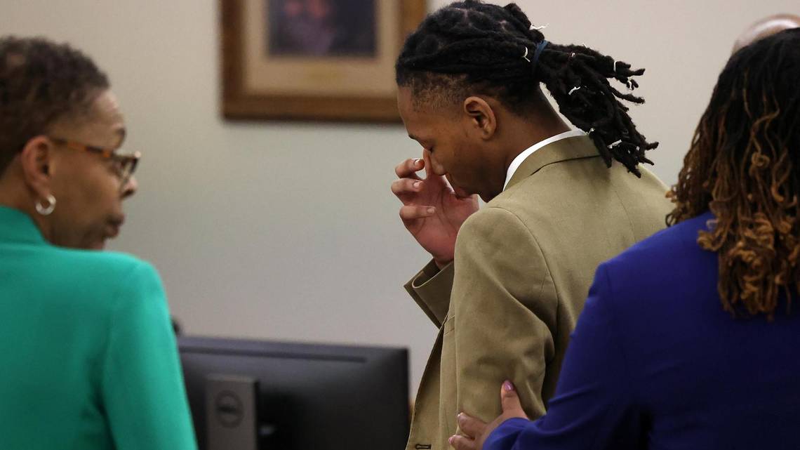 Timothy Simpkins, 19, reacts after he is found guilty of attempted capital murder on Thursday, July 20, 2023, in Tarrant County 371st District Court in Fort Worth.