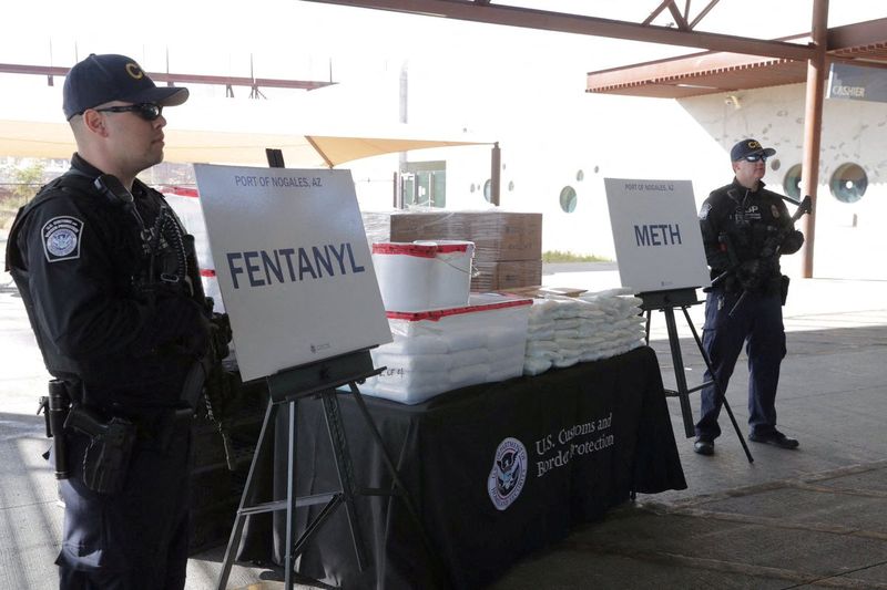 FILE PHOTO: U.S. Customs and Border Protection photo of packets of fentanyl mostly in powder form and methamphetamine which U.S. Customs and Border Protection say they seized from a truck crossing into Arizona from Mexico
